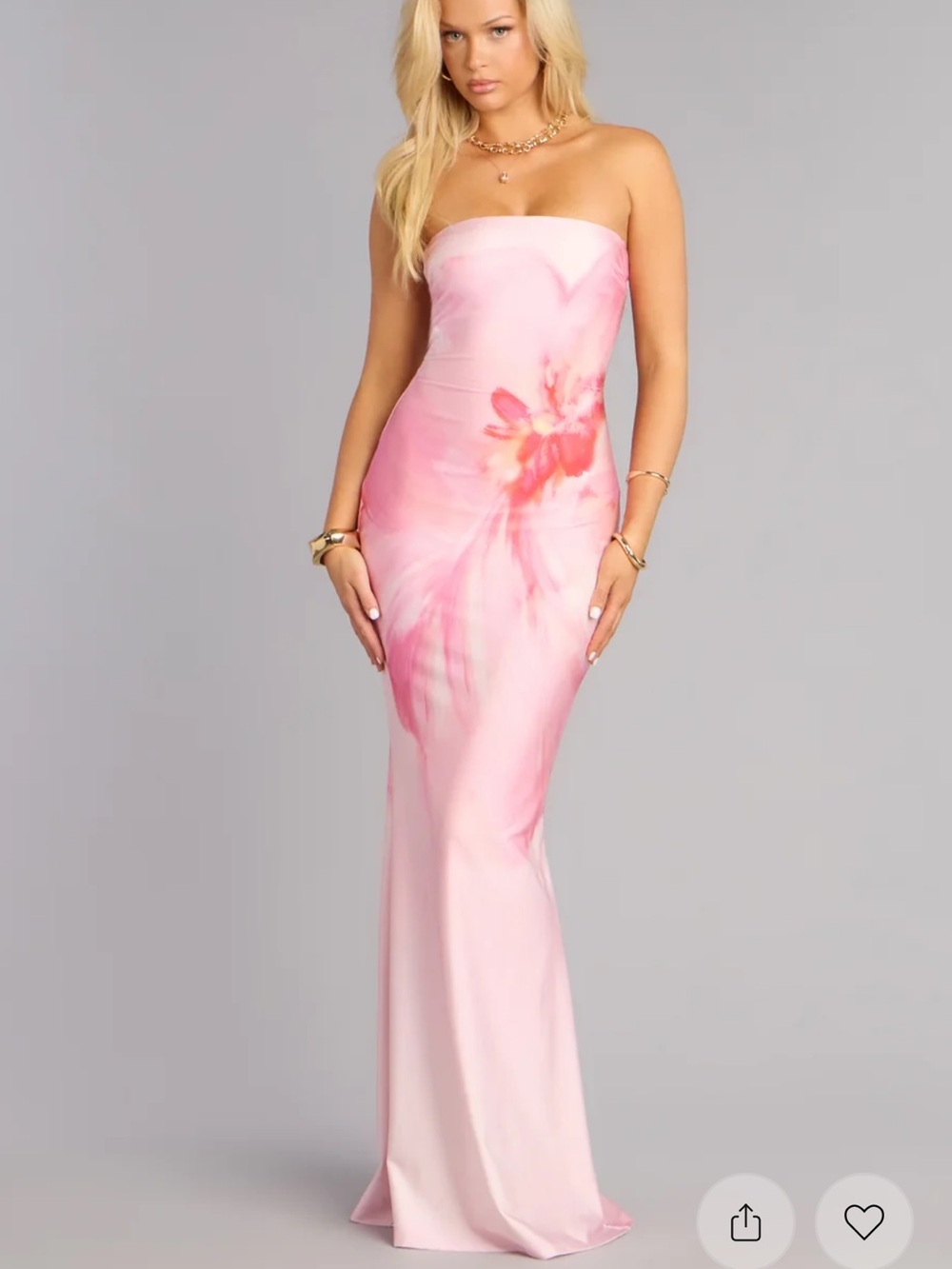 Strapless Pink Floral Satin Gown